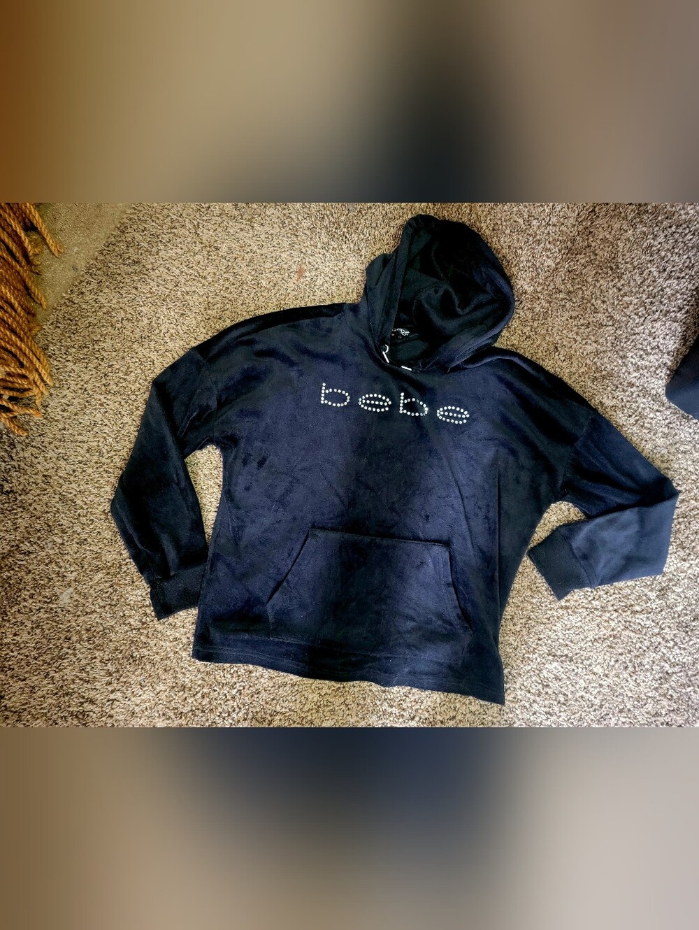 bebe Black Velour Logo Hoodie for Women Oversized Sm. - Picture 3 of 4